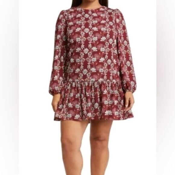 Caslon Floral Print Drop Waist Long Sleeve Dress Burgundy Floral Women’s - Picture 8 of 8